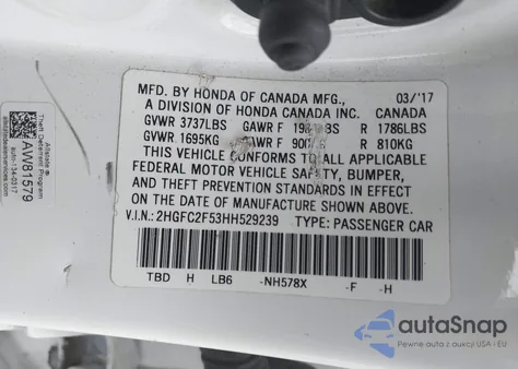 2017 Honda Civic Lx from USA, damaged, VIN 2HGFC2F53HH529239